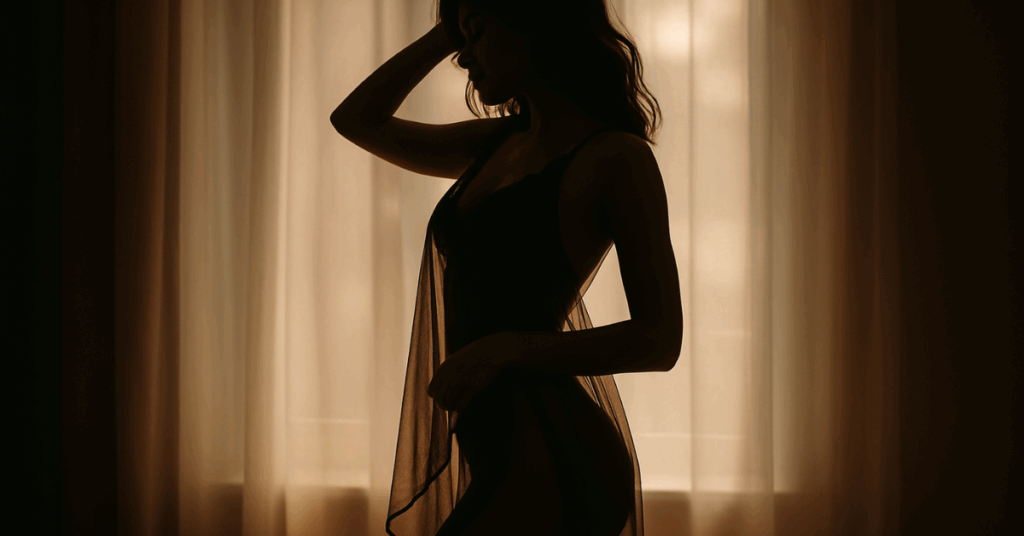 Mulher em contraluz com véu transparente